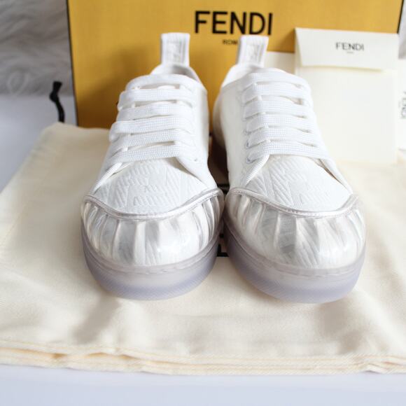 Fendi Promenade FF Logo White Canvas Clear Lace Up Low-Top Sneakers - Picture 8 of 14